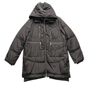 Sam Edelman Coat Women's Medium Black Hooded Puffer Orange Lined Jacket
